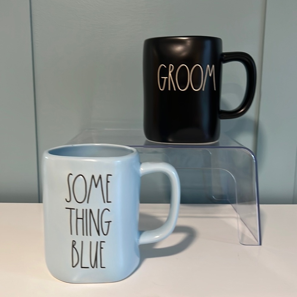Rae Dunn Set of‎ 2 “Some Thing Blue” and “Groom” Mugs. 16 oz. each.